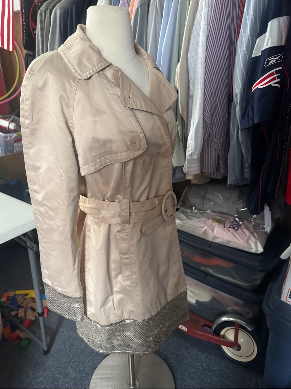 Arden B Beige Trench Coat with Metallic Trim - Picture 5 of 11